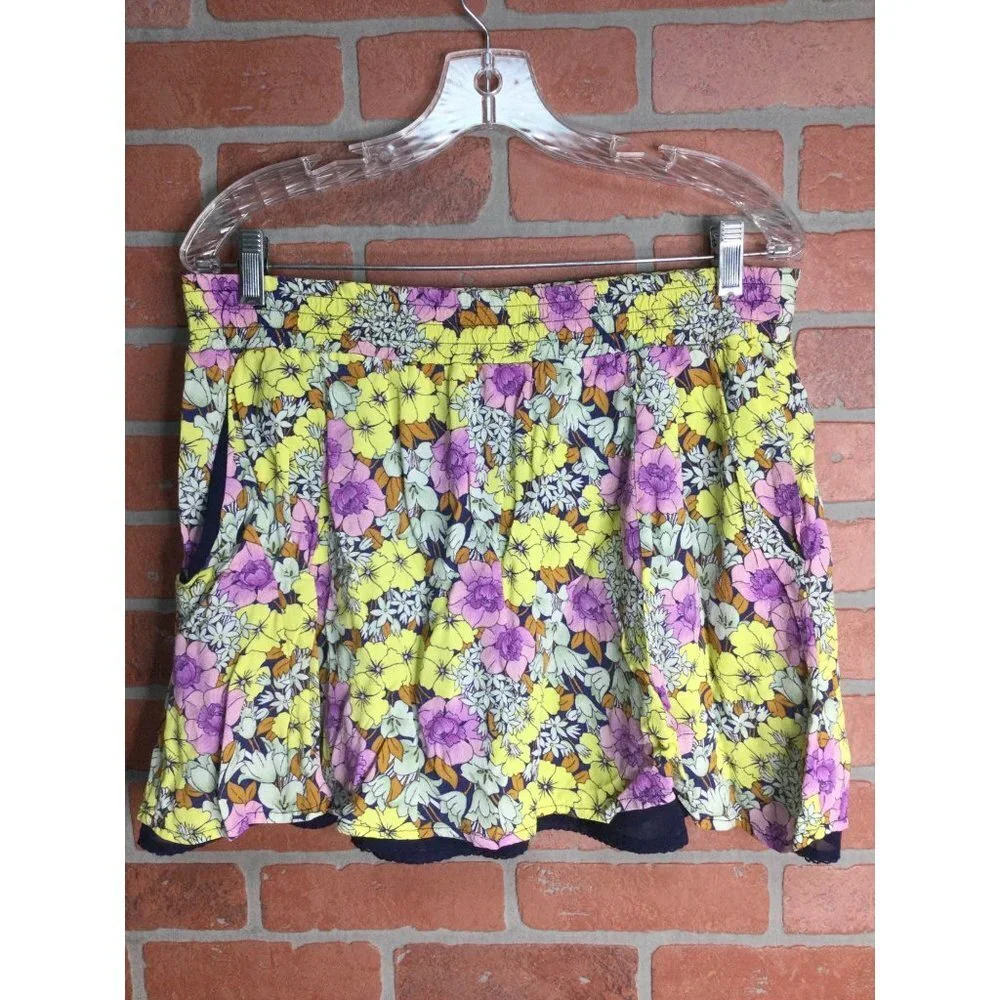 Anthropologie Leifnotes Floral Flounced Pull-On Petunia Mini Skirt Lined Size 6